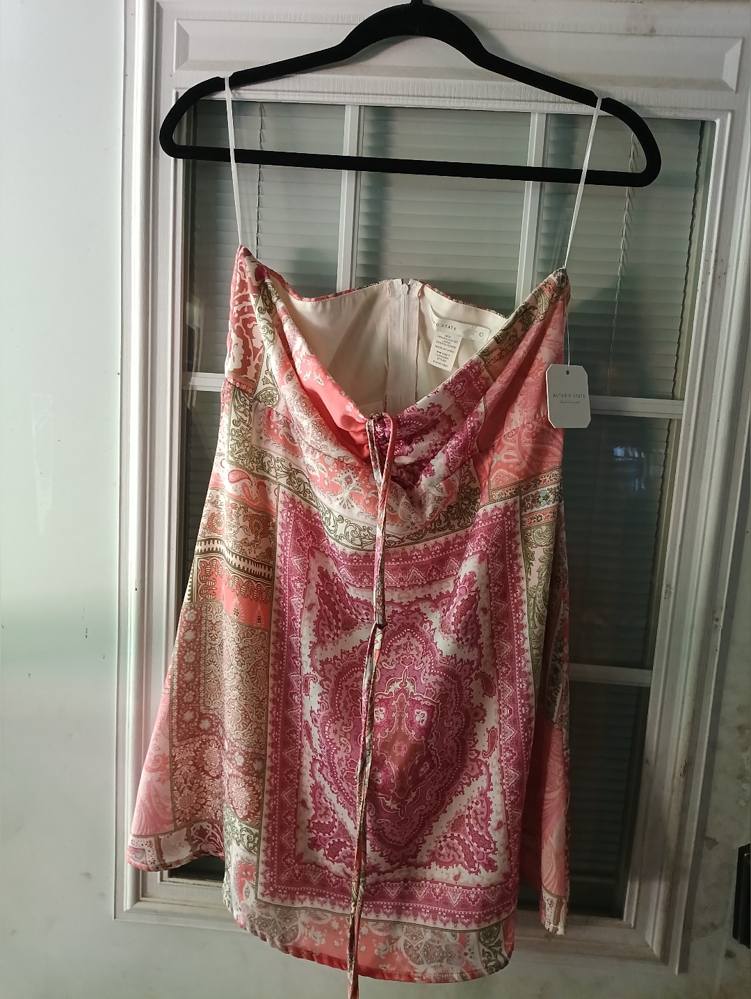 Altar'd State Silky Coral Paisley Cowl Neck Slip Mini Dress Large Nwt